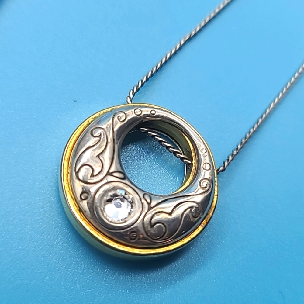 Brighton "ARIES Collection" Two-Tone Swarovski Crystal & Scrollwork Pendant Neck